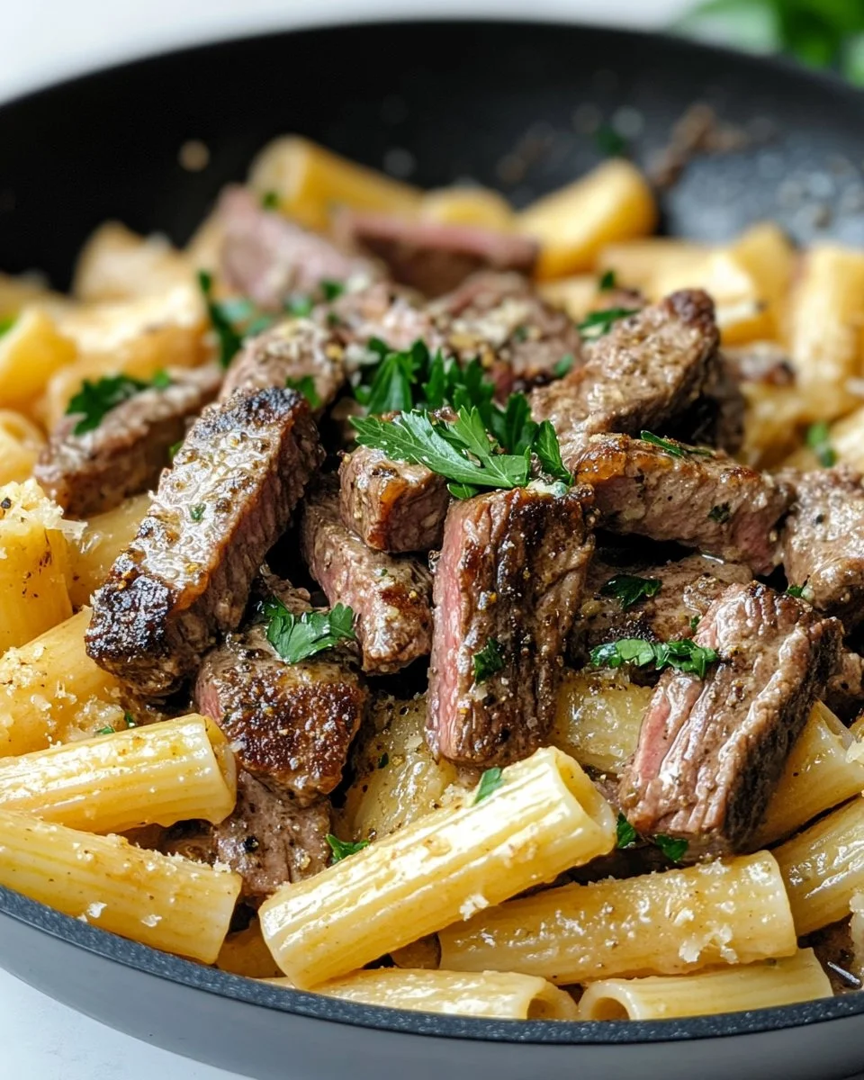 Cajun Steak Tips with Parmesan Rigatoni