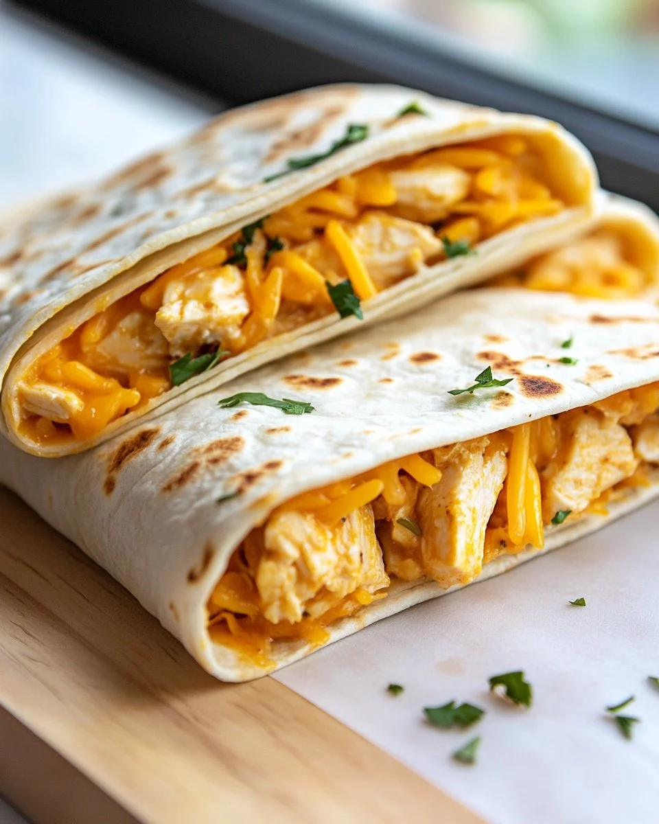 Delicious cheesy garlic chicken wraps ready to serve