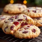 Chewy Christmas cranberry orange cookies on a festive plate