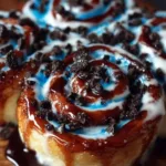 Delicious chocolate chip cookie cinnamon rolls fresh from the oven.