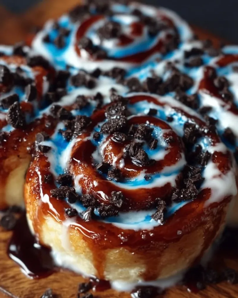 Chocolate Chip Cookie Cinnamon Rolls Delicious chocolate chip cookie cinnamon rolls fresh from the oven.
