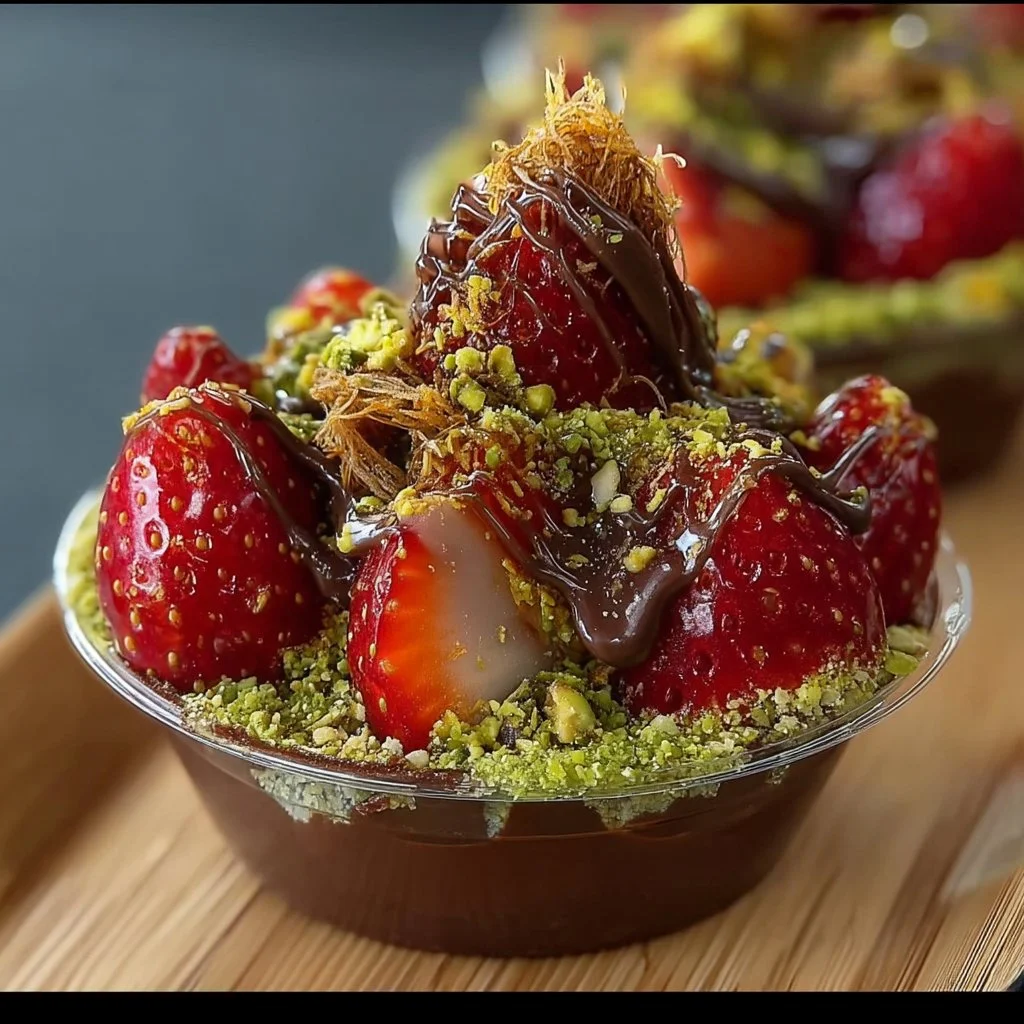 Decadent Chocolate Strawberry Cups topped with fresh strawberries and chocolate drizzle.