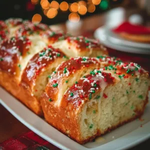 A beautifully baked loaf of Christmas Bread decorated with festive elements.