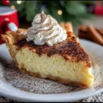 Christmas Eve cinnamon-vanilla custard pie slice on a festive table