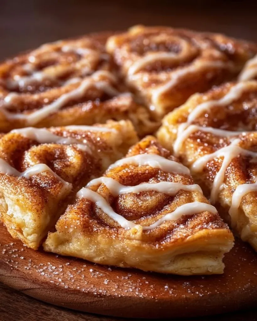 Cinnamon-Sugar Pizza made with Crescent Rolls Cinnamon-sugar pizza made with crescent rolls served on a plate