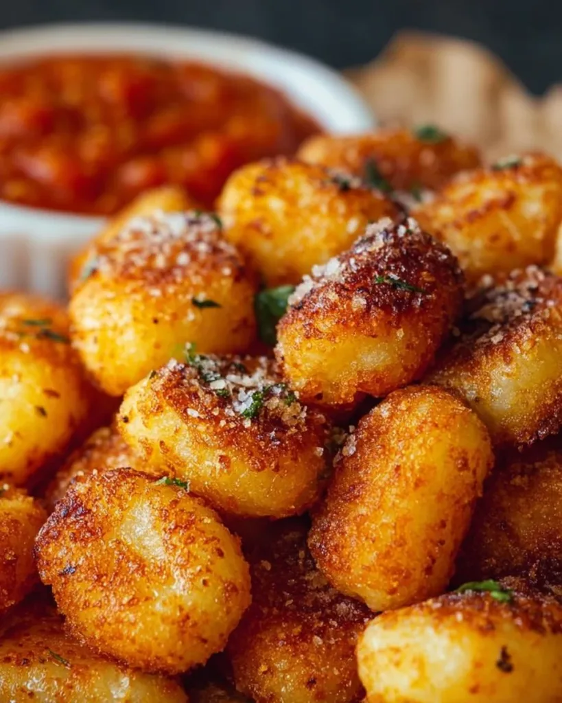 Crispiest Air Fryer Gnocchi Crispy air fryer gnocchi served in a bowl with herbs and seasoning