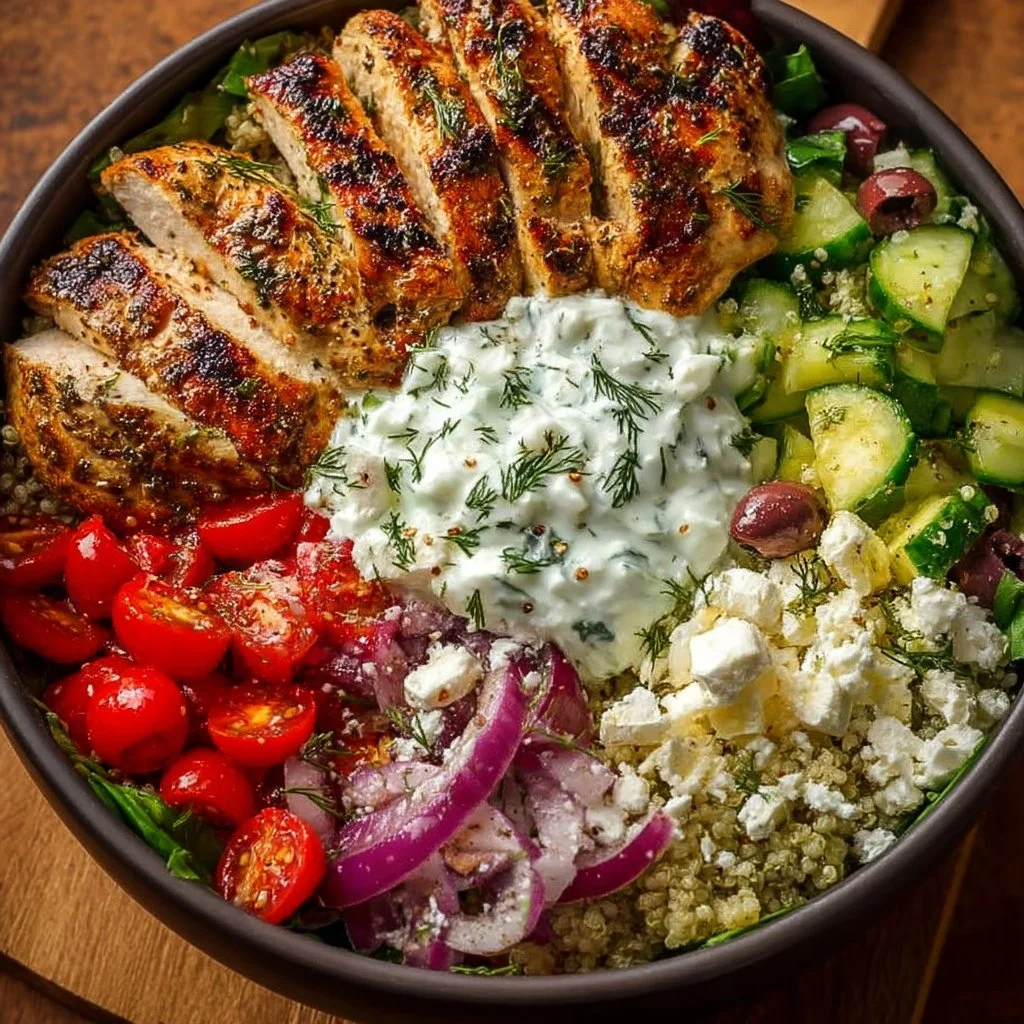 Delicious Greek Chicken Bowl with fresh vegetables and flavors
