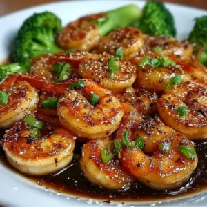 Plate of high-protein honey garlic shrimp garnished with fresh herbs