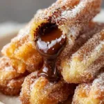 Delicious homemade churro bites filled with Nutella on a plate.