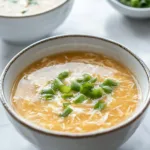 A bowl of homemade Keto and gluten-free egg drop soup garnished with green onions.
