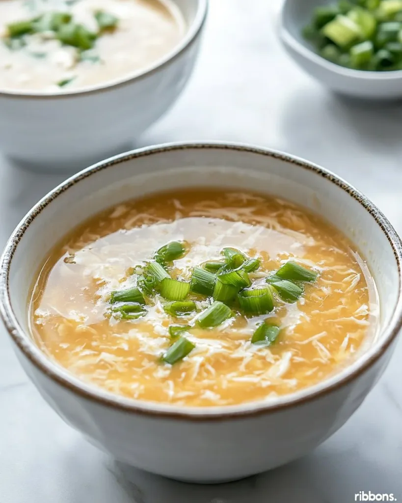 A bowl of homemade Keto and gluten-free egg drop soup garnished with green onions.