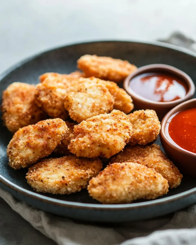 Crispy Keto Air Fryer Chicken Nuggets served with dipping sauce
