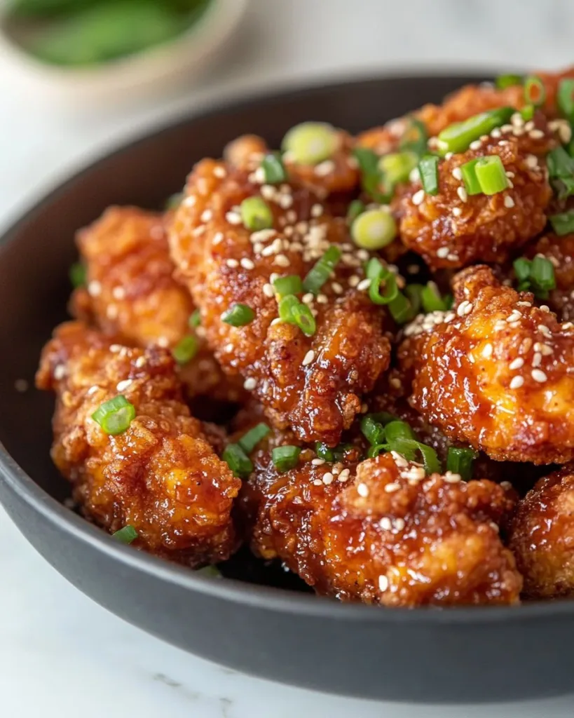 Delicious Korean Fried Chicken cooked in an air fryer, golden and crispy.