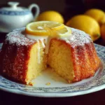 Delicious homemade lemon cake with frosting and fresh lemon slices