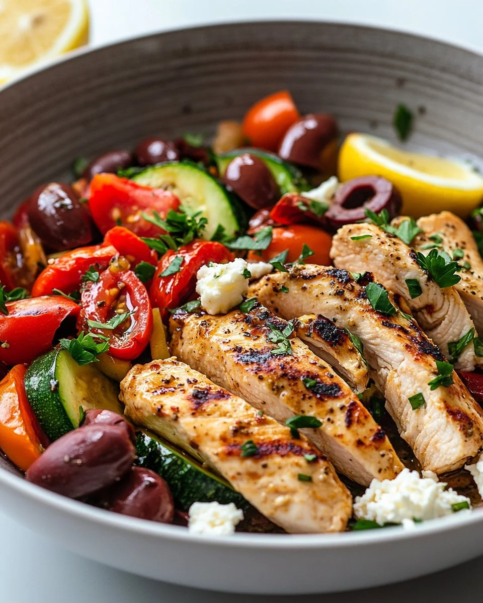 Colorful Mediterranean Chicken stir fry with vegetables and spices