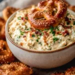 Delicious homemade pretzel dip served with soft pretzels