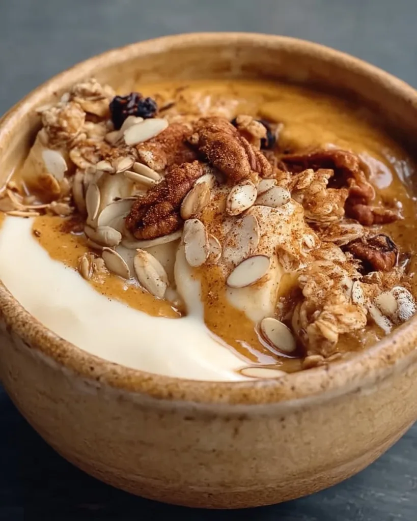 Pumpkin Yogurt Bowl Pumpkin yogurt bowl topped with granola and pumpkin seeds