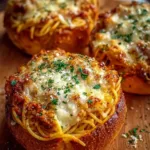 Spaghetti garlic bread bowls filled with tasty pasta, a delicious meal idea.