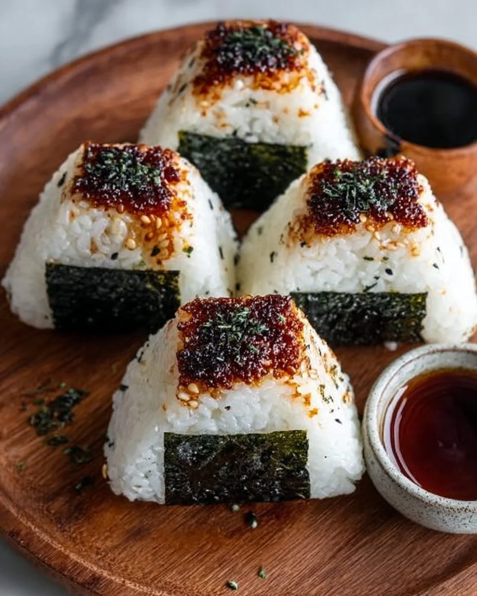 Delicious spicy tuna rice ball garnished with sesame seeds and green onions.