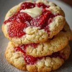 Freshly baked strawberry cheesecake cookies on a plate