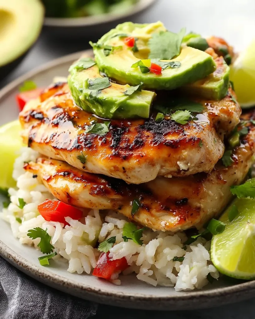 Tangy Honey Lime Chicken & Avocado Rice Stack That Delights Delicious Honey Lime Chicken served with avocado rice stack