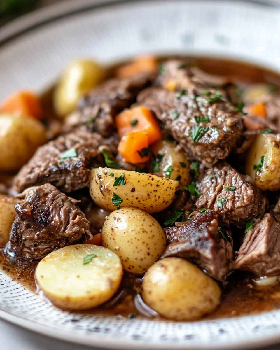 Slow Cooker Garlic Butter Beef with Potatoes