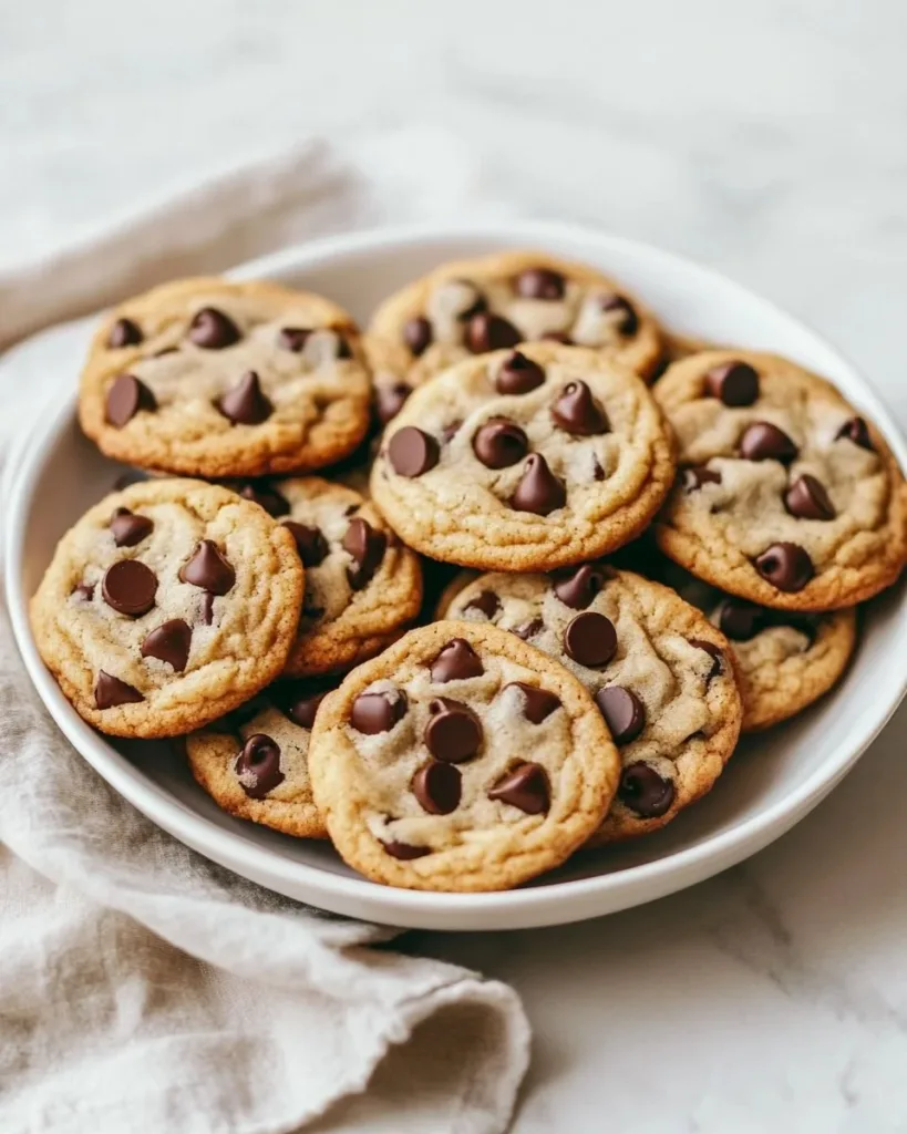 A plate of freshly baked homemade chocolate chip cookies