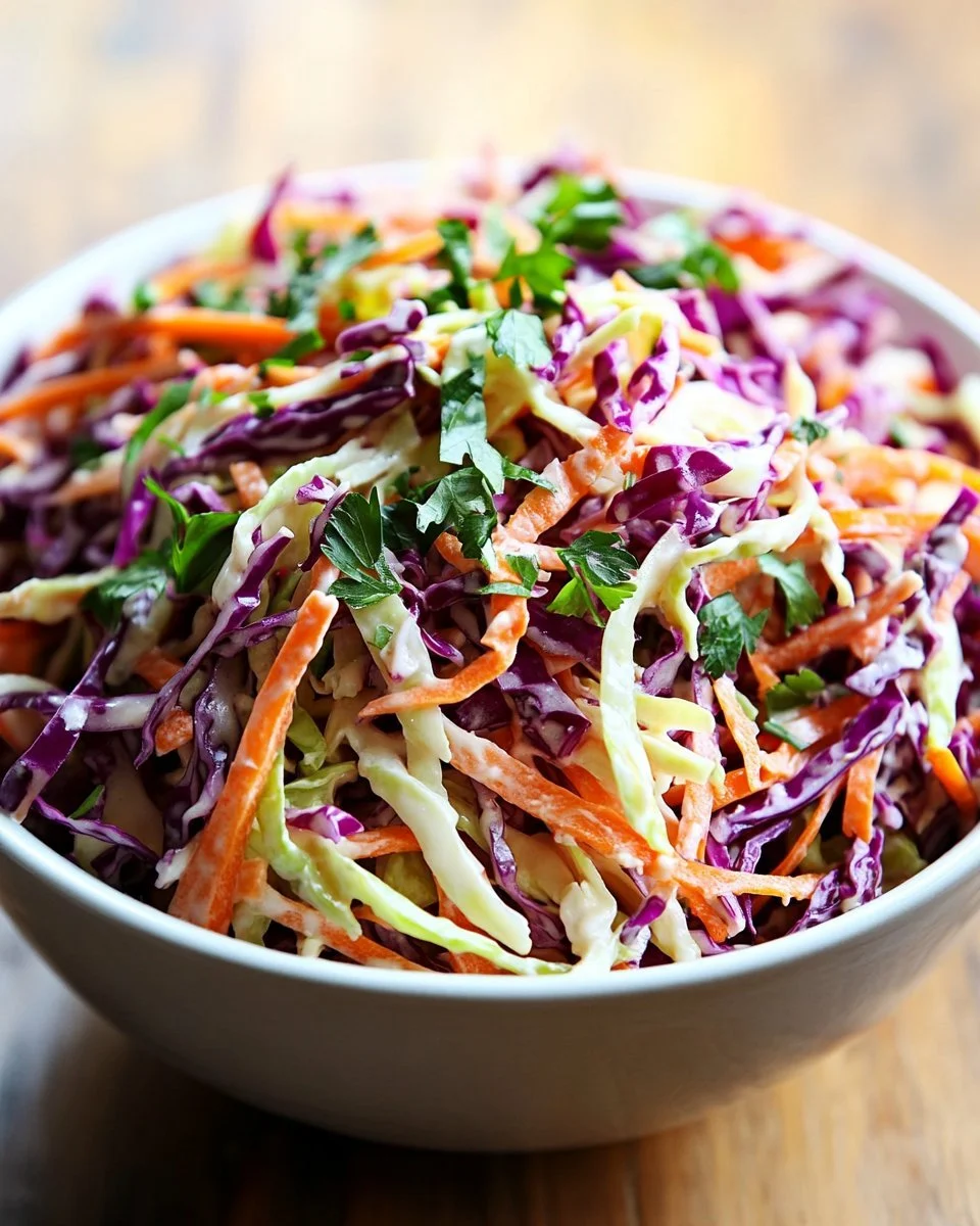 Bold flavor-packed coleslaw with vibrant ingredients and dressing