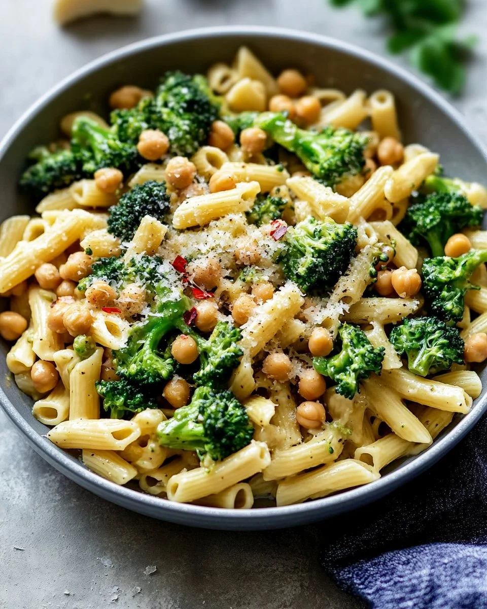 Broccoli Chickpea Pasta with Garlic Olive Oil