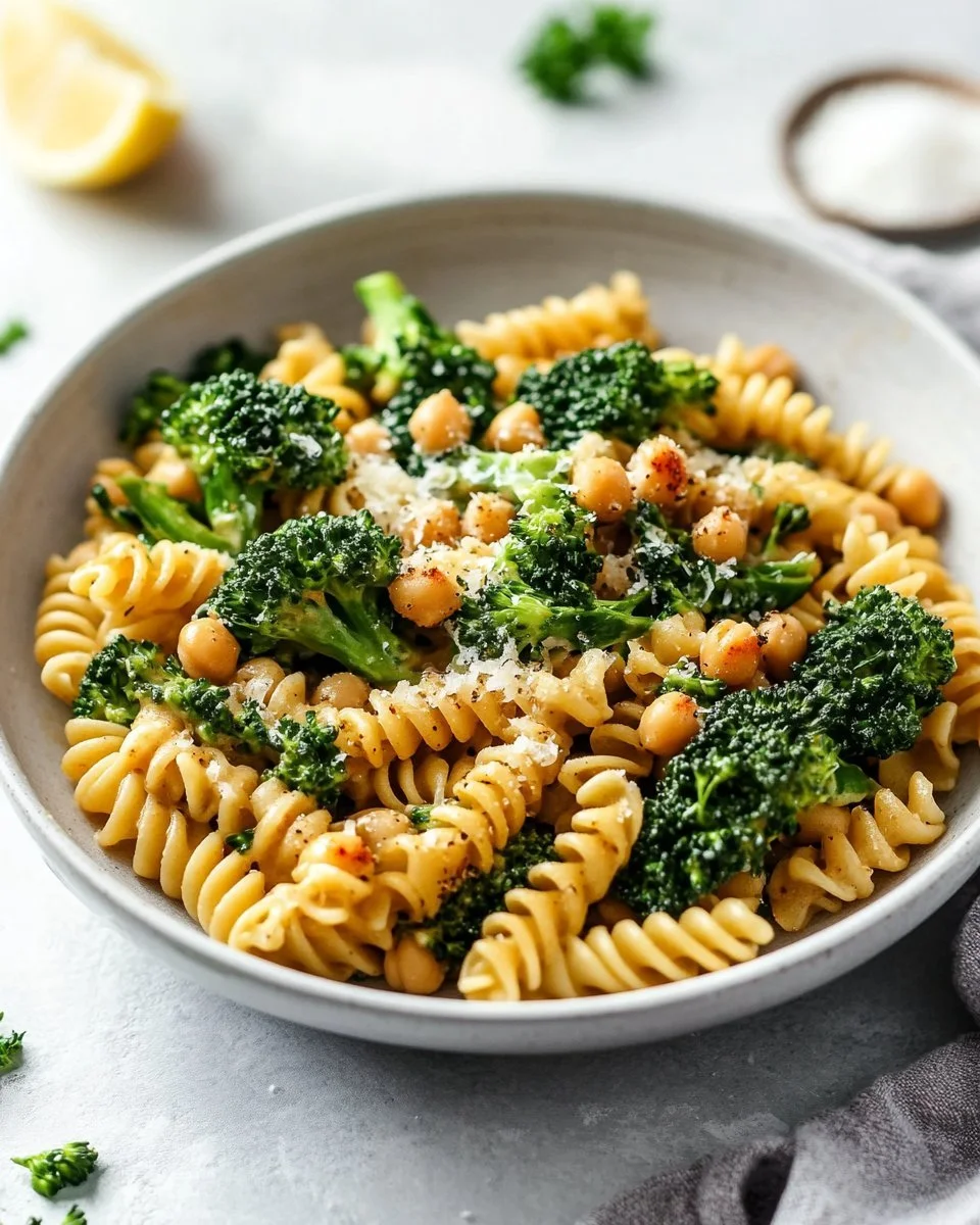 Broccoli Chickpea Pasta with Garlic Olive Oil