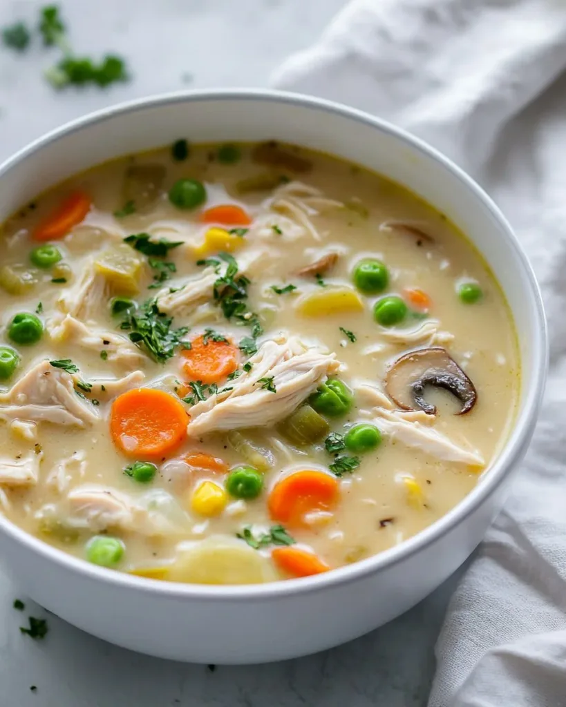 Chicken Pot Pie Soup Recipe Delicious bowl of Chicken Pot Pie Soup topped with fresh herbs