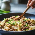 Chinese ground beef and cabbage stir-fry served in a bowl
