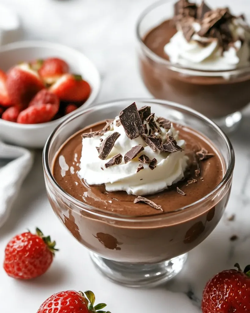 Delicious Chocolate Protein Pudding topped with berries in a bowl