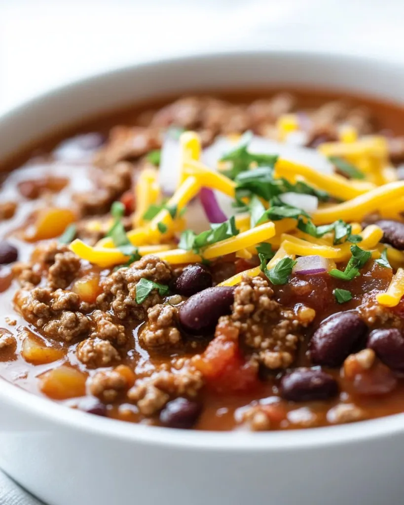Classic Slow Cooker Chili Recipe Bowl of classic slow cooker chili garnished with fresh herbs