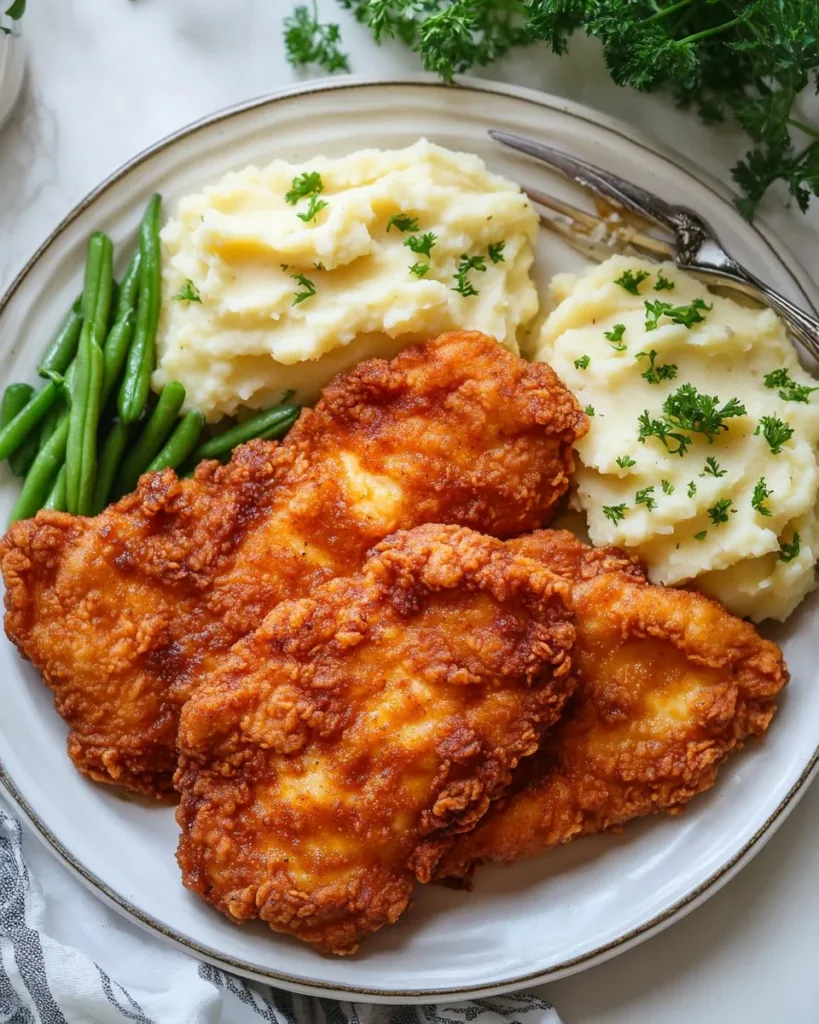 Crispy Country Fried Chicken Breast served with sides
