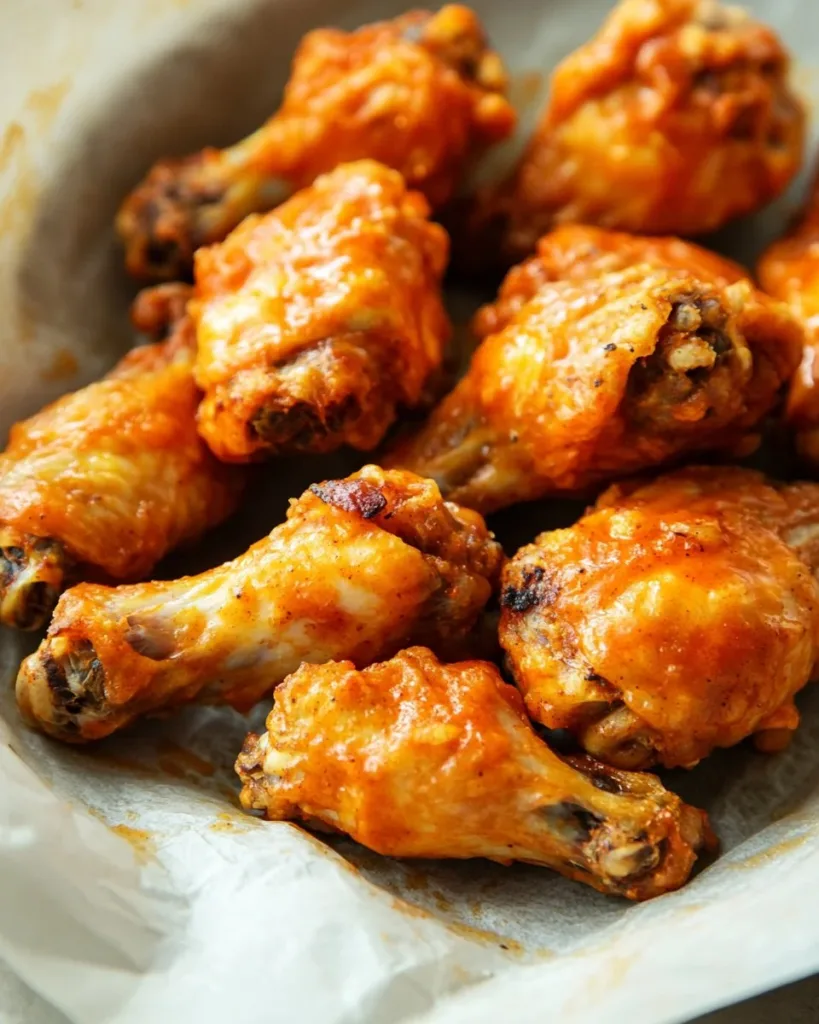 Crispy Baked Buffalo Wings Plate of crispy baked buffalo wings with spicy sauce and celery sticks