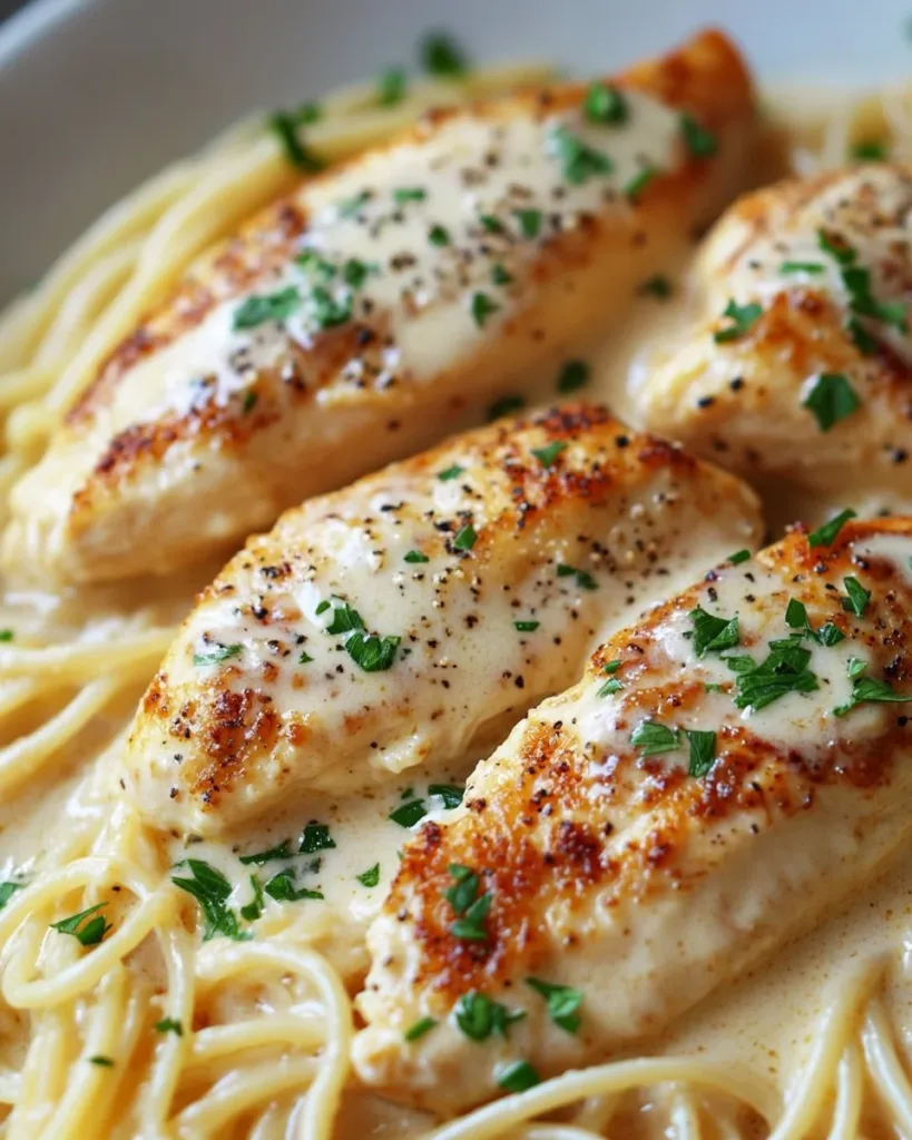 Delicious Crock Pot Angel Chicken served with creamy sauce and herbs