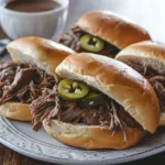 Tender and flavorful Crockpot French Dip Sandwiches ready to serve.