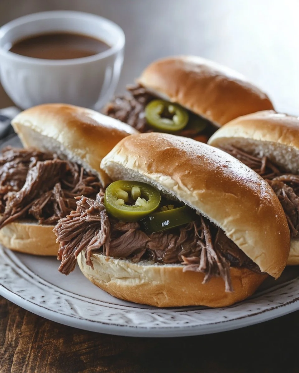 Tender and flavorful Crockpot French Dip Sandwiches ready to serve.