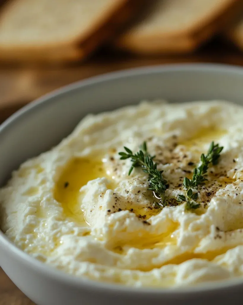 Delicious ricotta dip with hot honey served in a stylish bowl