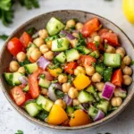 Delicious Double Bean Mediterranean Salad with fresh vegetables and beans