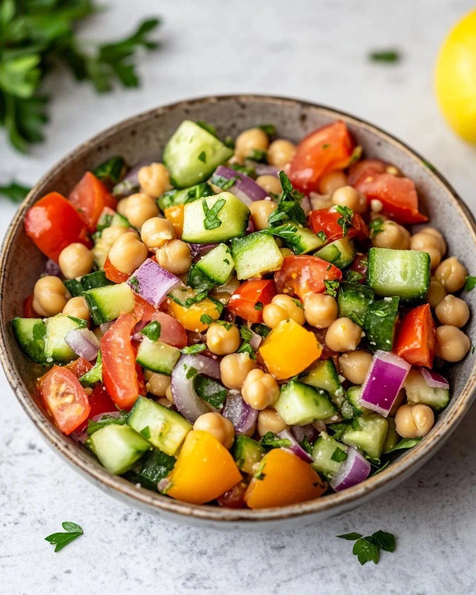 Delicious Double Bean Mediterranean Salad with fresh vegetables and beans