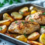Delicious easy chicken with potatoes served on a plate