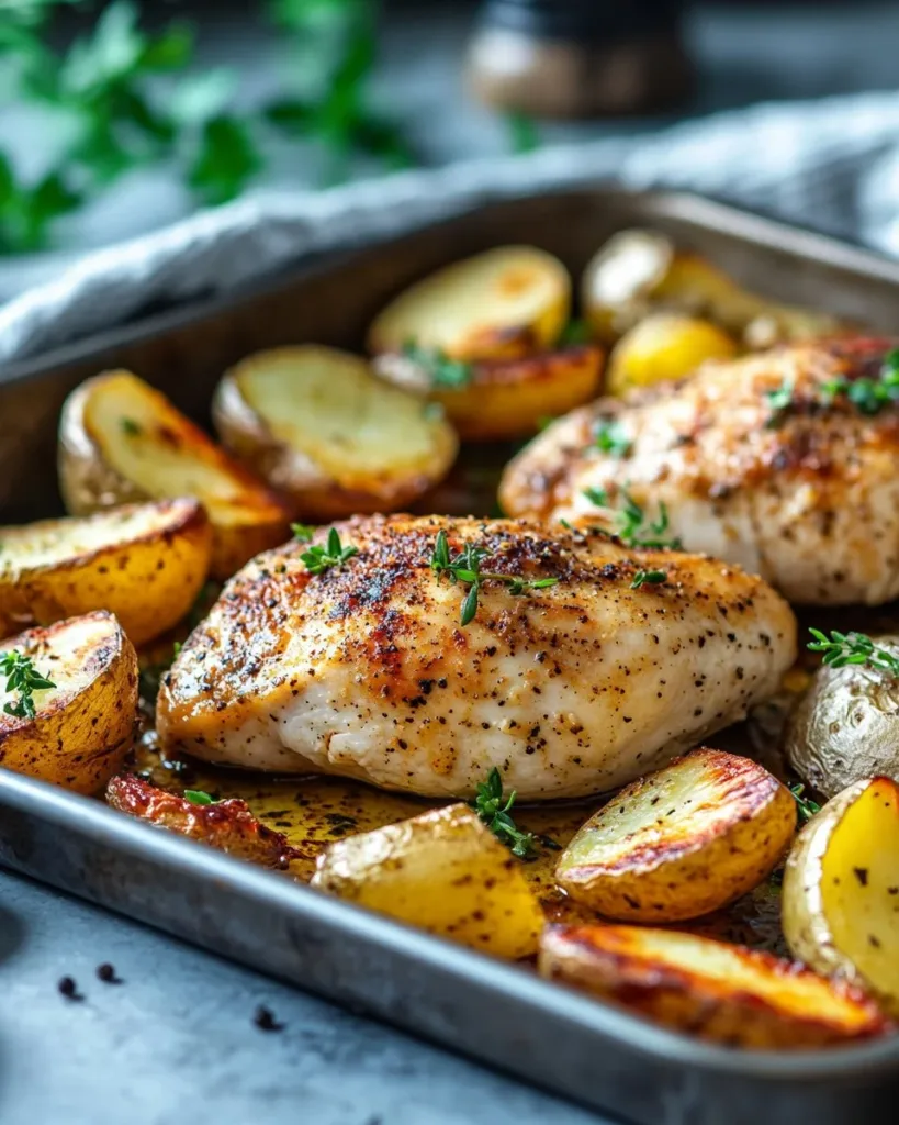 Delicious easy chicken with potatoes served on a plate