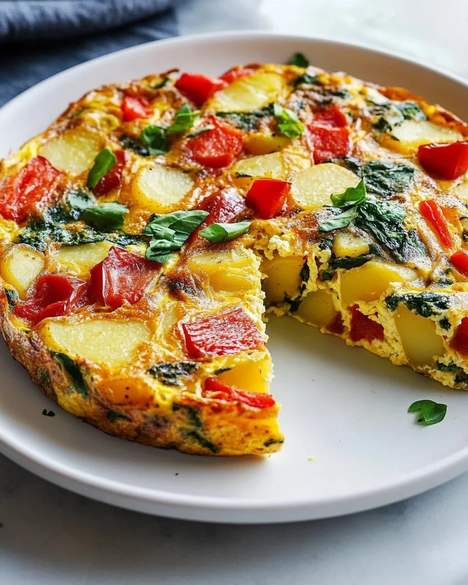 Easy Frittata with Potatoes, Red Peppers, and Spinach
