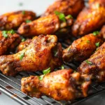 Extra crispy baked chicken wings served with dipping sauce