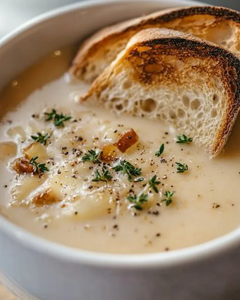 French Garlic Soup Bowl of French Garlic Soup topped with herbs and croutons