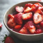 Delicious fresh strawberry sauce in a bowl, perfect for desserts.
