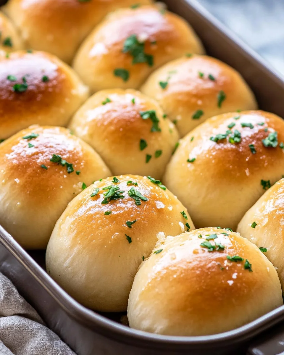 Freshly baked garlic bread rolls with herbs and butter