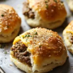 Garlic Parmesan Cheeseburger Bombs served on a wooden platter